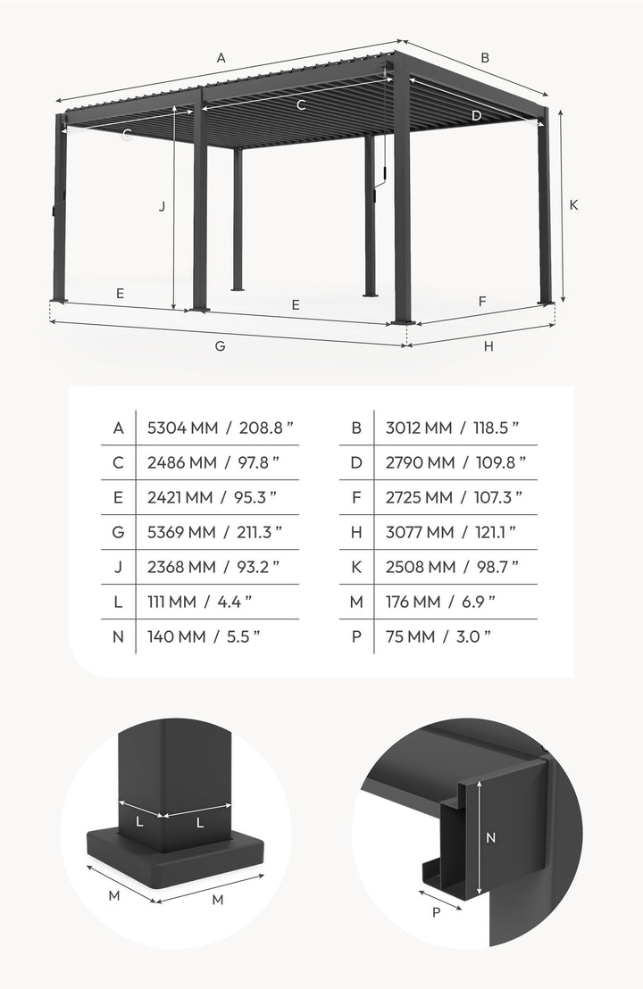 5.3M x 3M Rectangular NOVA TITAN Pergola GREY New 2025 Model