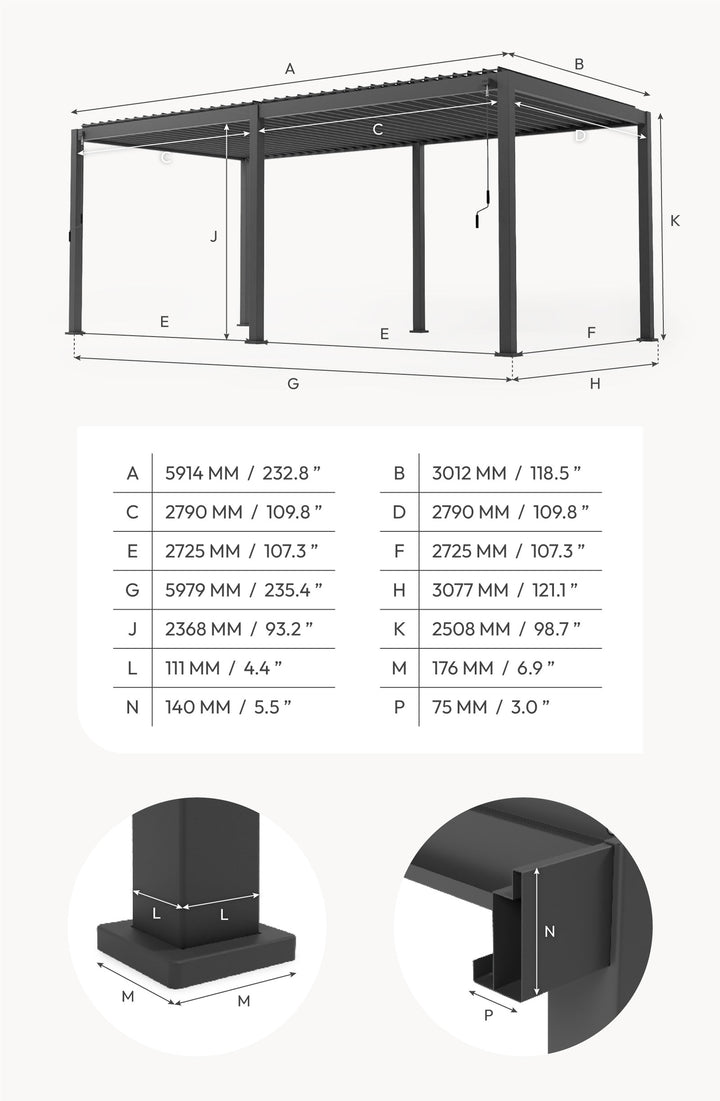 6M x 3M Rectangular NOVA TITAN PLUS Pergola GREY New 2025 Model