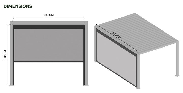 3.6M NOVA TITAN Aluminium Pergola PRIVACY SCREEN - GREY